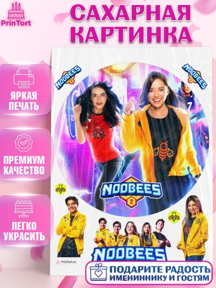 Сахарная картинка, Нубы, Noobees, Девочка, День рождения, арт. PT111664