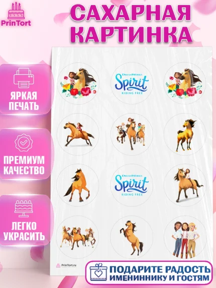 Сахарная картинка, Спирит, Лошадь Spirit, Девочка, День рождения, арт. PT111694