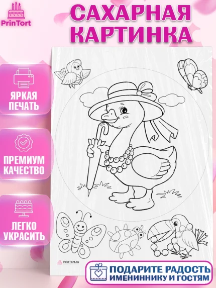 Сахарная картинка, Расскраска, Девочка, День рождения, арт. PT113350