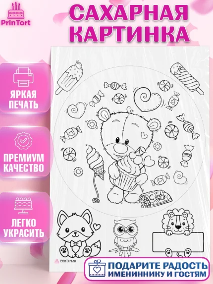 Сахарная картинка, Расскраска, Девочка, День рождения, арт. PT113353