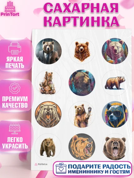 Сахарная картинка, Медведь, Мальчик, День рождения, арт. PT113538