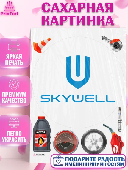 Сахарная картинка, авто Skywell, логотип скайвел, skywell, Мальчик, День рождения, арт. PT113687