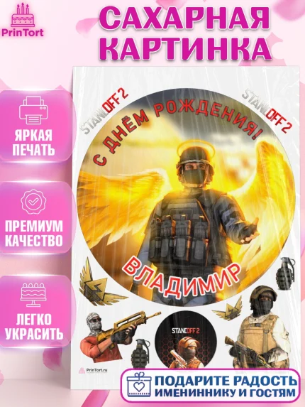 Сахарная картинка, Стандофф 2, Standoff 2, Мальчик, Владимир, День рождения, арт. PT114968