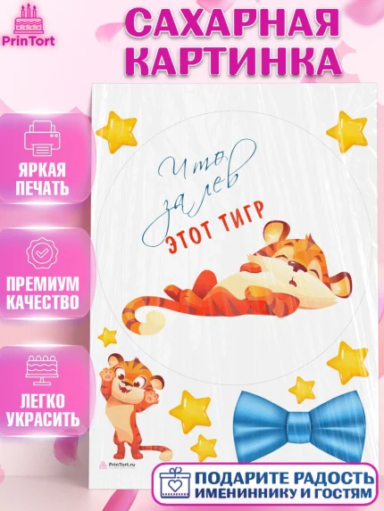 Сахарная картинка, Что за лев этот тигр, тигр, бабочка, звезды, Мальчик, День рождения, арт. PT116311