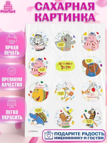 Сахарная картинка, Летающие звери, Девочка, День рождения, арт. PT116390