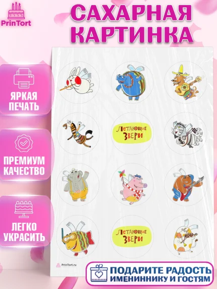Сахарная картинка, Летающие звери, Девочка, День рождения, арт. PT116394