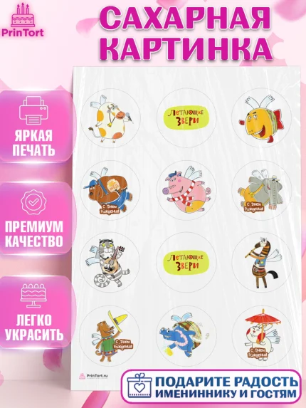 Сахарная картинка, Летающие звери, Девочка, День рождения, арт. PT116398