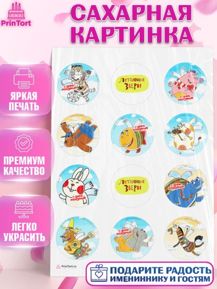 Сахарная картинка, Летающие звери, Девочка, День рождения, арт. PT116401