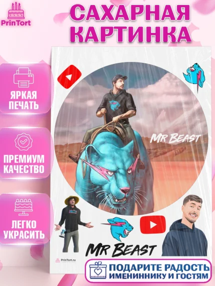 Сахарная картинка, Мистер Бист, mister beast, ютуб, youtube, Девочка, День рождения, арт. PT117031