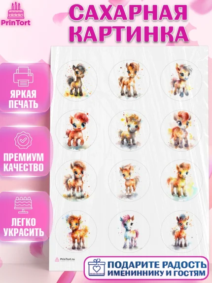 Сахарная картинка, Пони, лошадка, Девочка, День рождения, арт. PT117055
