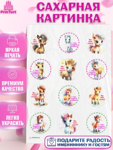 Сахарная картинка, Пони, лошадка, Девочка, День рождения, арт. PT117064