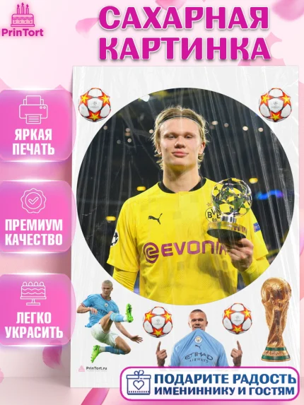 Сахарная картинка, Эрлинг Холланд, футболист Эрлинг Холланд, Мальчик, День рождения, арт. PT117114