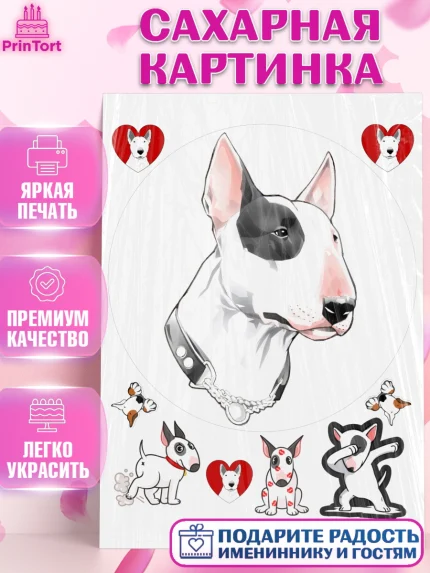 Сахарная картинка, Бультерьер, Собака, Девочка, День рождения, арт. PT118312
