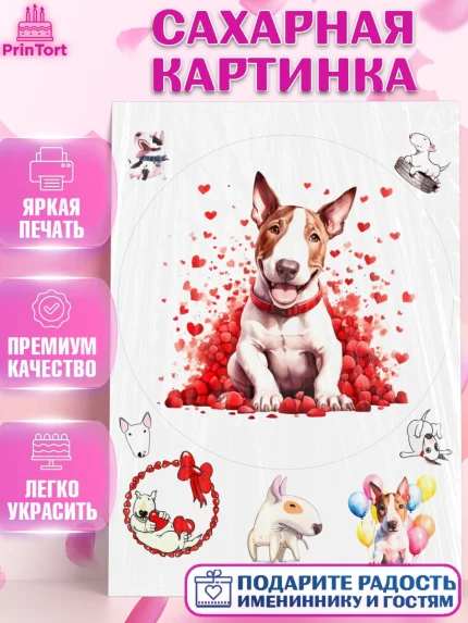 Сахарная картинка, Бультерьер, Собака, Девочка, День рождения, арт. PT118321