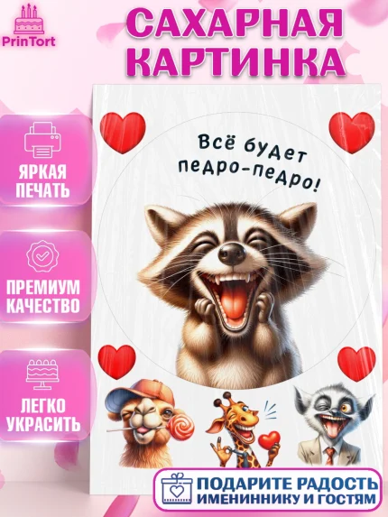 Сахарная картинка, Прикольные животные, енот, животные, звери, забавные животные, Девочка, арт. PT118452