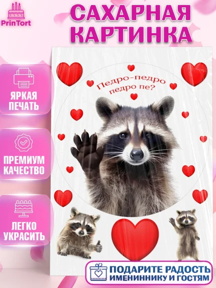 Сахарная картинка, Енот Педро-педро, Енот, педро-педро, танцующий енот, Девочка, День рождения, арт. PT118483