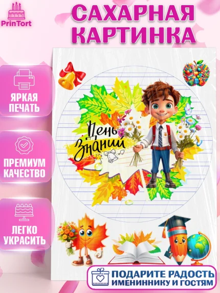 Сахарная картинка, 1 сентября, Мальчик, школьник, ученик, учебник, школа, день знаний, осень, арт. PT118612