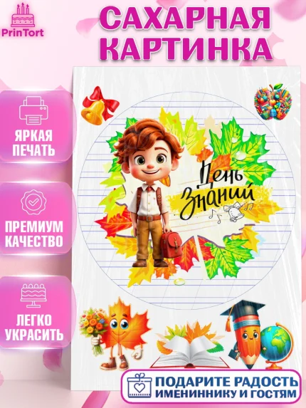 Сахарная картинка, 1 сентября, Мальчик, школьник, ученик, учебник, школа, день знаний, осень, арт. PT118616