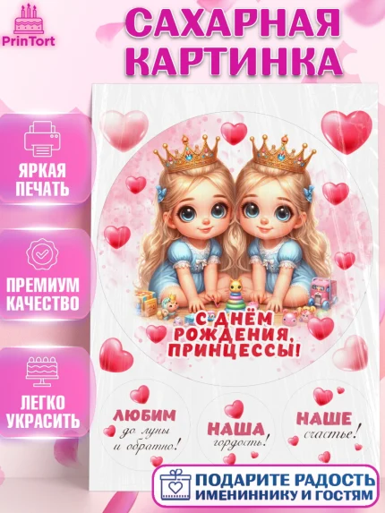 Сахарная картинка, Близнецы, Малыши, девочки, шарики, малышки, двойня, Девочка, День рождения, арт. PT118700