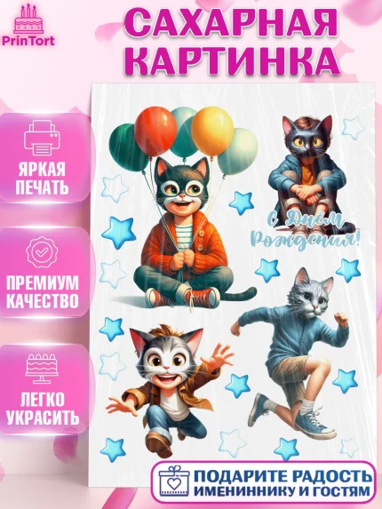 Сахарная картинка, Квадробика мальчики, мальчик, подросток, квадробика, маска кота, маска, арт. PT118859