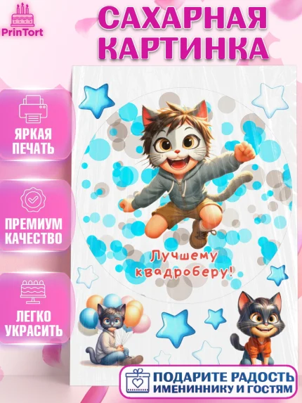 Сахарная картинка, Квадробика мальчики, мальчик, подросток, квадробика, маска кота, маска, арт. PT118865