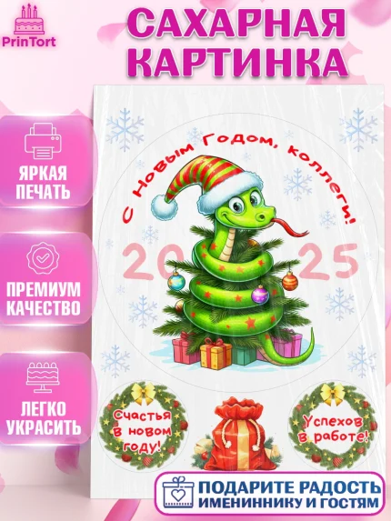 Сахарная картинка, Новый год, Новый 2025 год, Год змеи, Змея, 2025 год, елка, Девушка, арт. PT118945