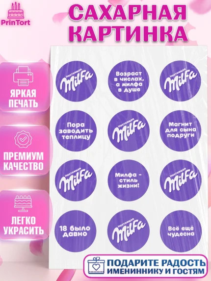 Сахарная картинка, Милфа, Milfa, Девочка, День рождения, арт. PT119129