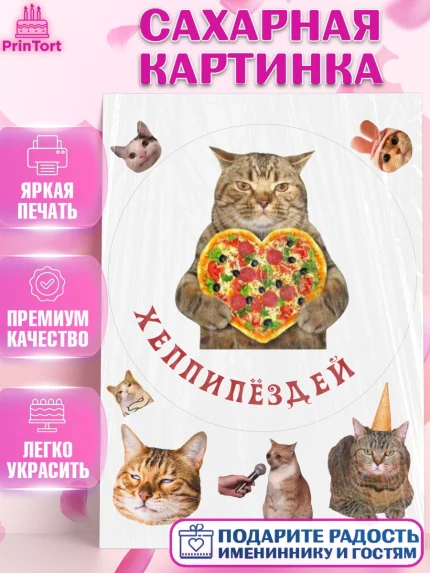 Сахарная картинка, Мемы и коты, кот, мемный кот, кошка, приколы, Девочка, День рождения, арт. PT119321