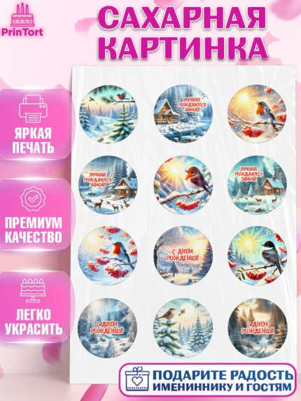 Сахарная картинка, Зима, зимние пейзажи, природа, Девочка, День рождения, арт. PT119342