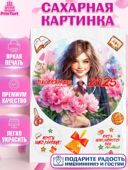 Сахарная картинка, Выпускной в садике, Выпускной в детском саду, воспитателю на выпускной, Девочка, арт. PT119746