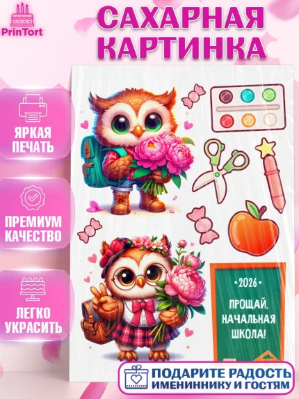 Сахарная картинка, Выпускной в школе, школьный выпускной 2025, учителю на выпускной, Девочка, арт. PT119757