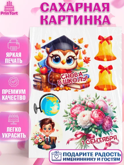 Сахарная картинка, 1 сентября, День знаний, снова в школу, первый раз в первый класс, арт. PT120119