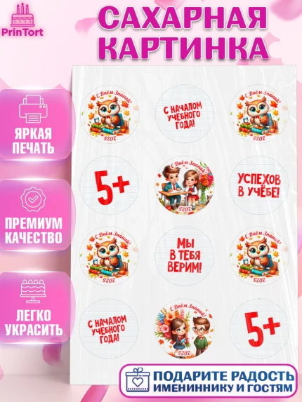Сахарная картинка, 1 сентября, День знаний, снова в школу, первый раз в первый класс, арт. PT120121