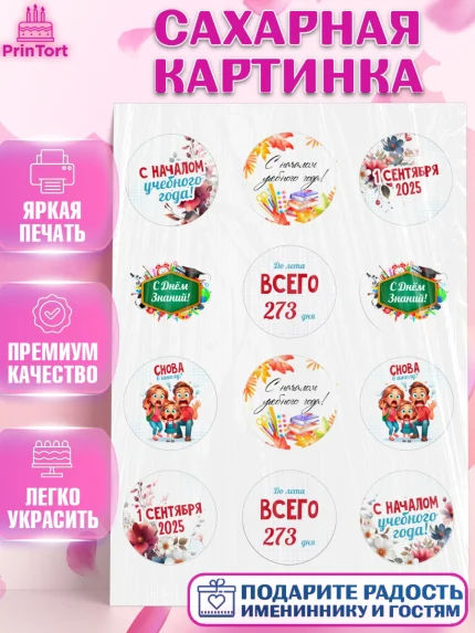 Сахарная картинка, 1 сентября, День знаний, снова в школу, первый раз в первый класс, арт. PT120127