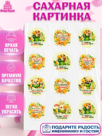 Сахарная картинка, День рождения, осень, осенняя пора, листья, девочка, осенние листья, арт. PT120225