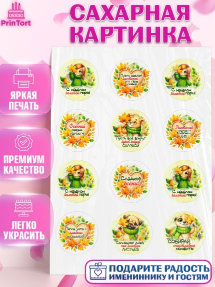 Сахарная картинка, День рождения, осень, осенняя пора, листья, девочка, осенние листья, арт. PT120228