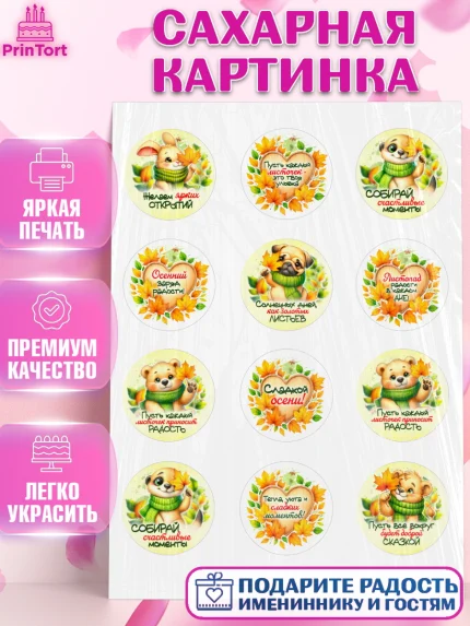Сахарная картинка, День рождения, осень, осенняя пора, листья, девочка, осенние листья, арт. PT120229