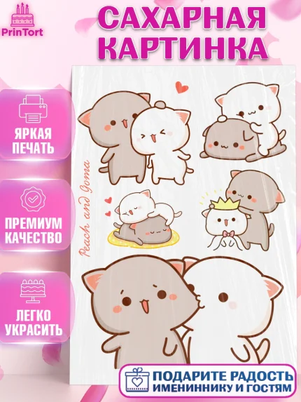 Сахарная картинка, Герои Пич и Гома, Пич и Гома, Peach and Goma, Девочка, День рождения, арт. PT120782
