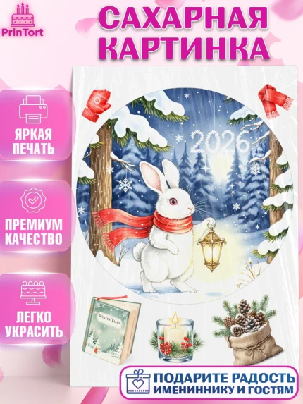 Сахарная картинка, Новый год, 2026, лошадь, лошадка, Ёлка, год лошади, новогодние игрушки, звери, арт. PT121871