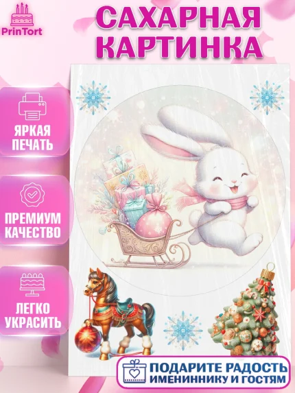 Сахарная картинка, Новый год, 2026, лошадь, лошадка, Ёлка, год лошади, новогодние игрушки, звери, арт. PT121926
