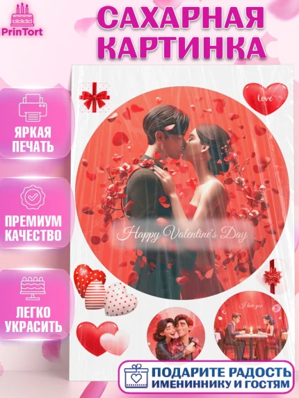 Сахарная картинка, День Влюбленных, День Святого Валентина, день всех влюбленных, влюбленные, сердце, арт. PT122121