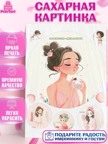 Сахарная картинка, День Влюбленных, День Святого Валентина, день всех влюбленных, влюбленные, сердце, арт. PT122122