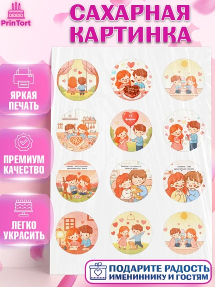 Сахарная картинка, День Влюбленных, любовь, пара, сердце, Love, 14 февраля, день Влюблённых, арт. PT122388