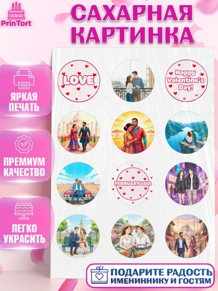 Сахарная картинка, День Влюбленных, любовь, пара, сердце, Love, 14 февраля, день Влюблённых, арт. PT122391