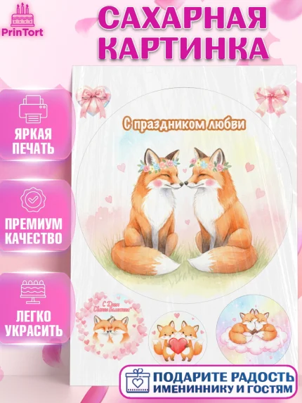 Сахарная картинка, День Влюбленных, любовь, пара, сердце, Love, 14 февраля, день Влюблённых, арт. PT122404