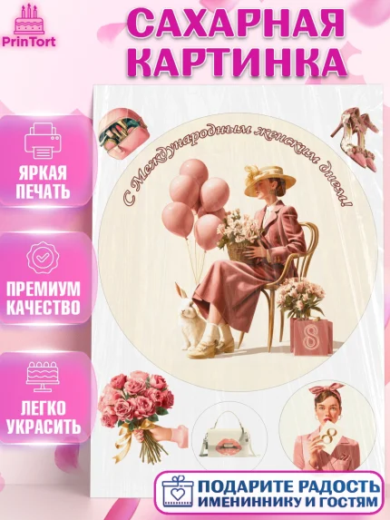 Сахарная картинка, 8 марта, женский день, международный женский день, цветы, духи, мама, женщина, арт. PT122528