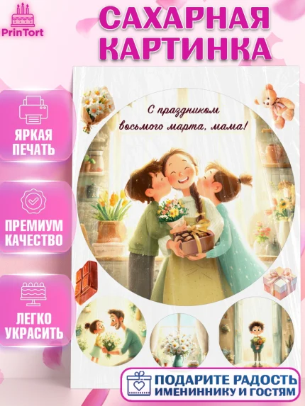 Сахарная картинка, 8 марта, женский день, международный женский день, цветы, духи, мама, женщина, арт. PT122534