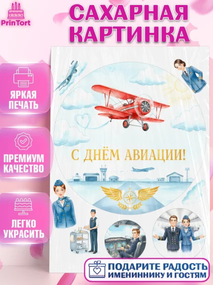 Сахарная картинка, Авиация, пилот, стюардесса, самолет, путешествие, автопилот, билет, паспорт, арт. PT122548