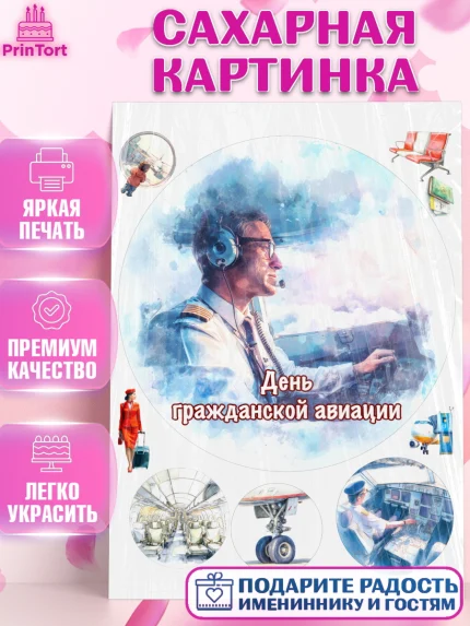 Сахарная картинка, Авиация, пилот, стюардесса, самолет, путешествие, автопилот, билет, паспорт, арт. PT122555
