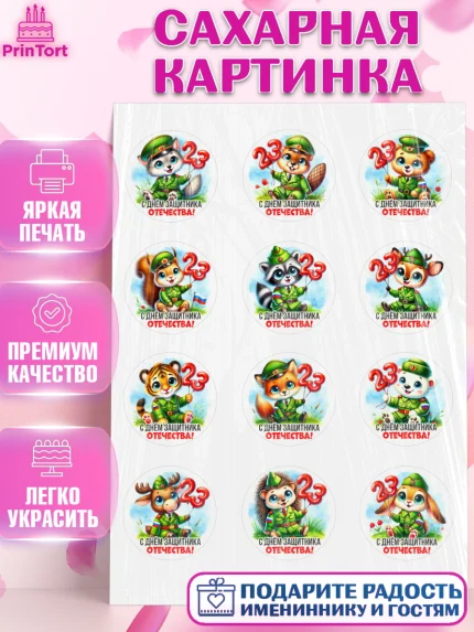 Сахарная картинка, 23 февраля, День защитника отечества, военный, мужчина, танк, самолет, фуражка, арт. PT122725